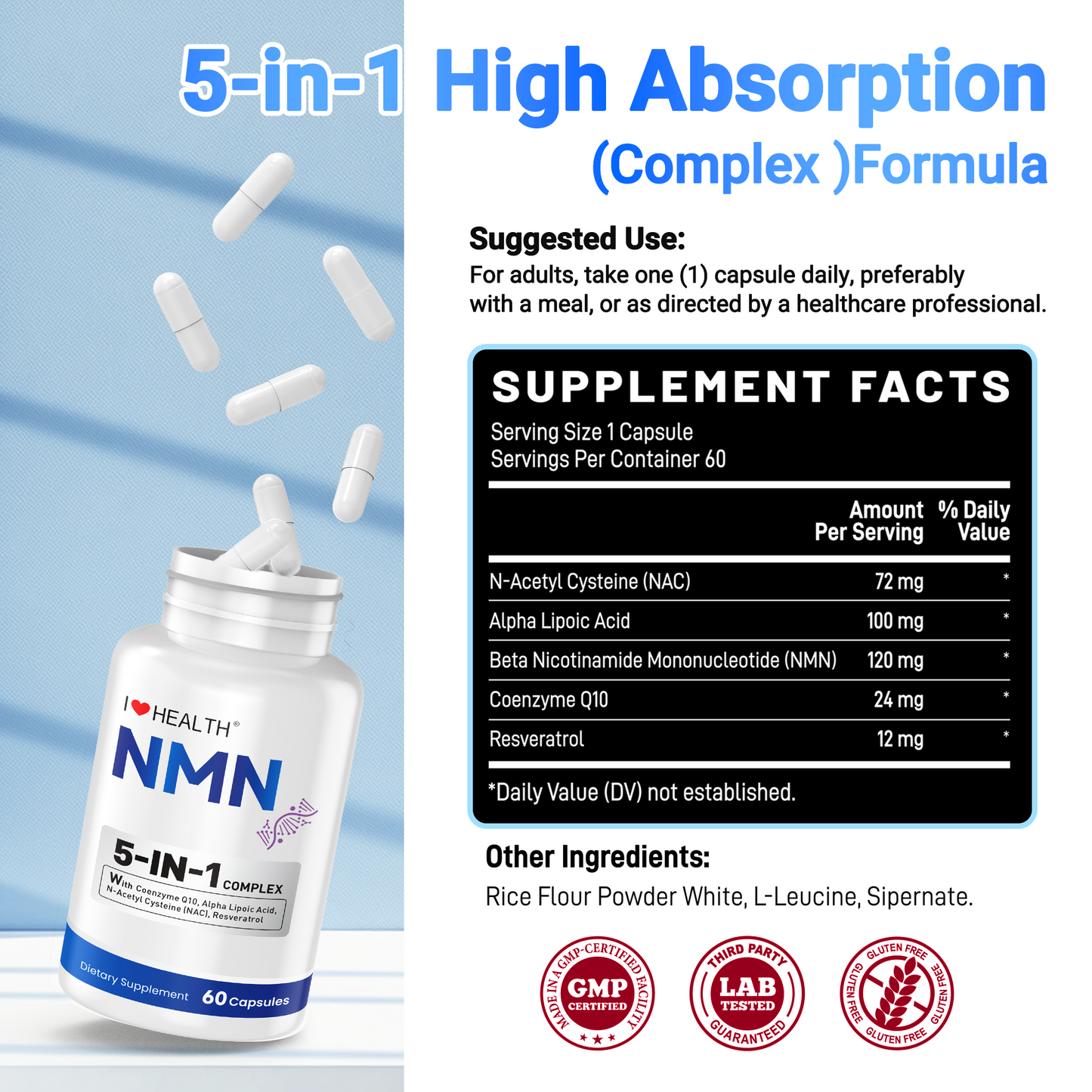 5-In-1 Complex Plus Cellular Health Supplement Capsules