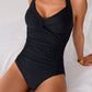 Twisted Front Halter Neck Ruched One-Piece Swimsuit