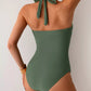 Twisted Front Halter Neck Ruched One-Piece Swimsuit