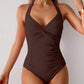 Twisted Front Halter Neck Ruched One-Piece Swimsuit