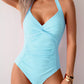 Twisted Front Halter Neck Ruched One-Piece Swimsuit