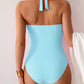 Twisted Front Halter Neck Ruched One-Piece Swimsuit