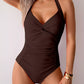 Twisted Front Halter Neck Ruched One-Piece Swimsuit