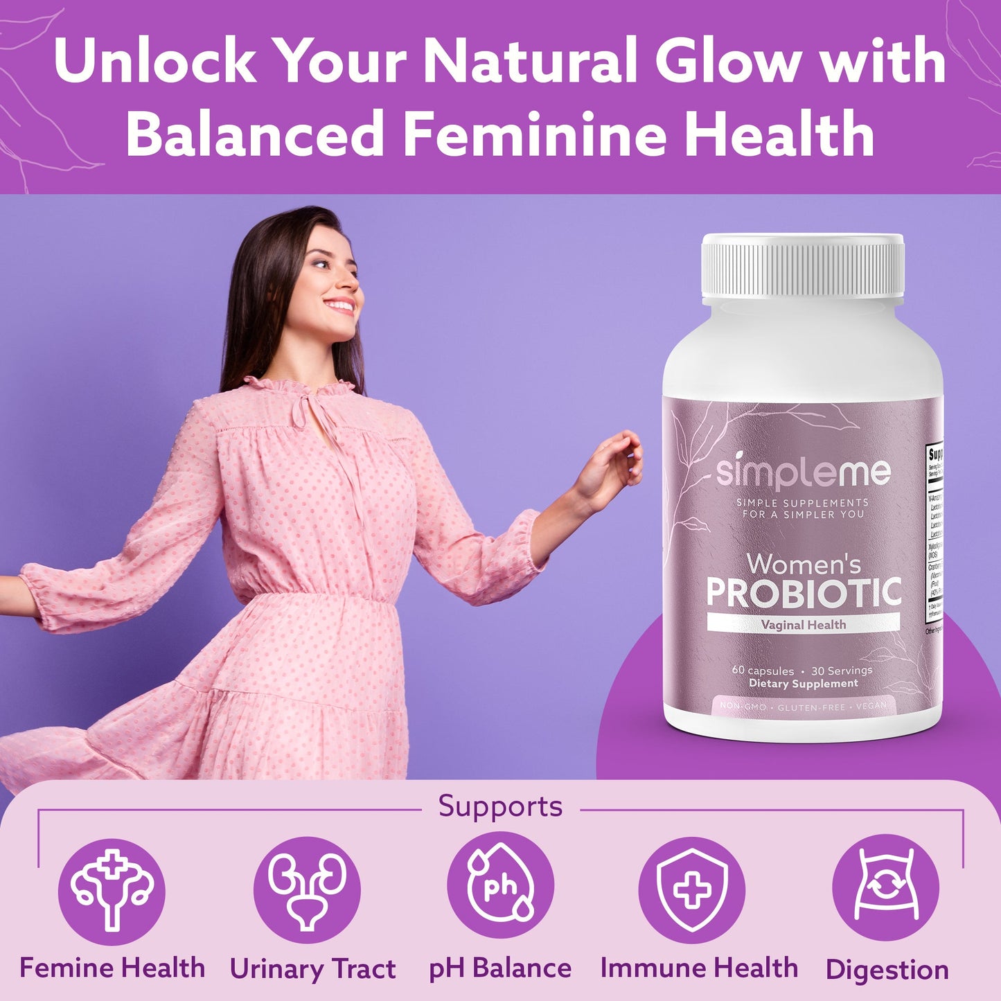 Women's Vaginal Health Probiotics Daily Digestive Wellness Supplement Capsules