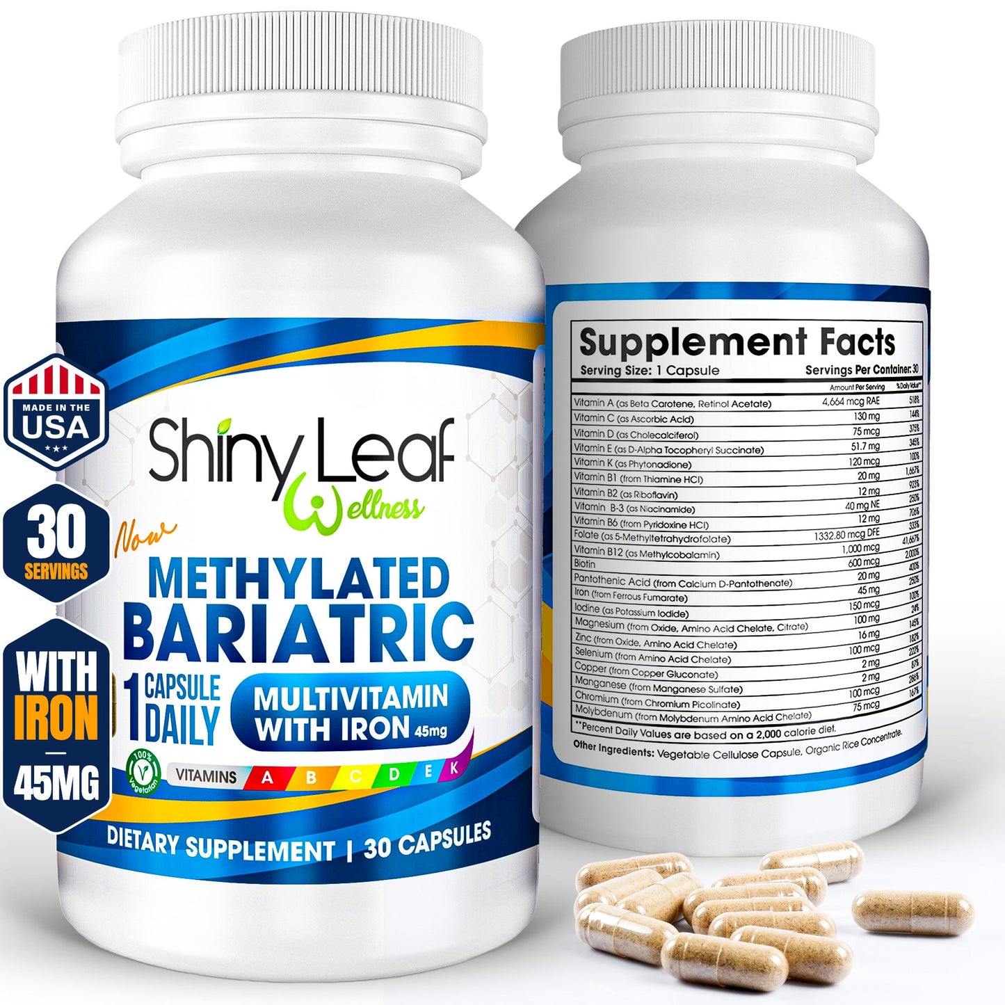 Methylated Bariatric Multivitamin with 45mg Iron Daily Capsule