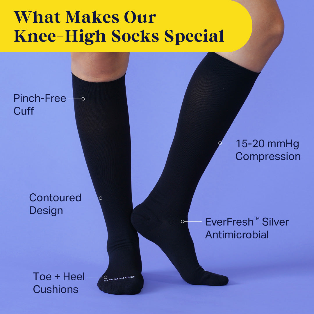 Knee-High Compression Socks - 3 Pack Solids Black/Rose/White