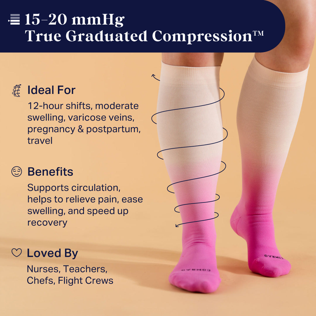 Knee-High Compression Socks - 3 Pack Solids Black/Rose/White