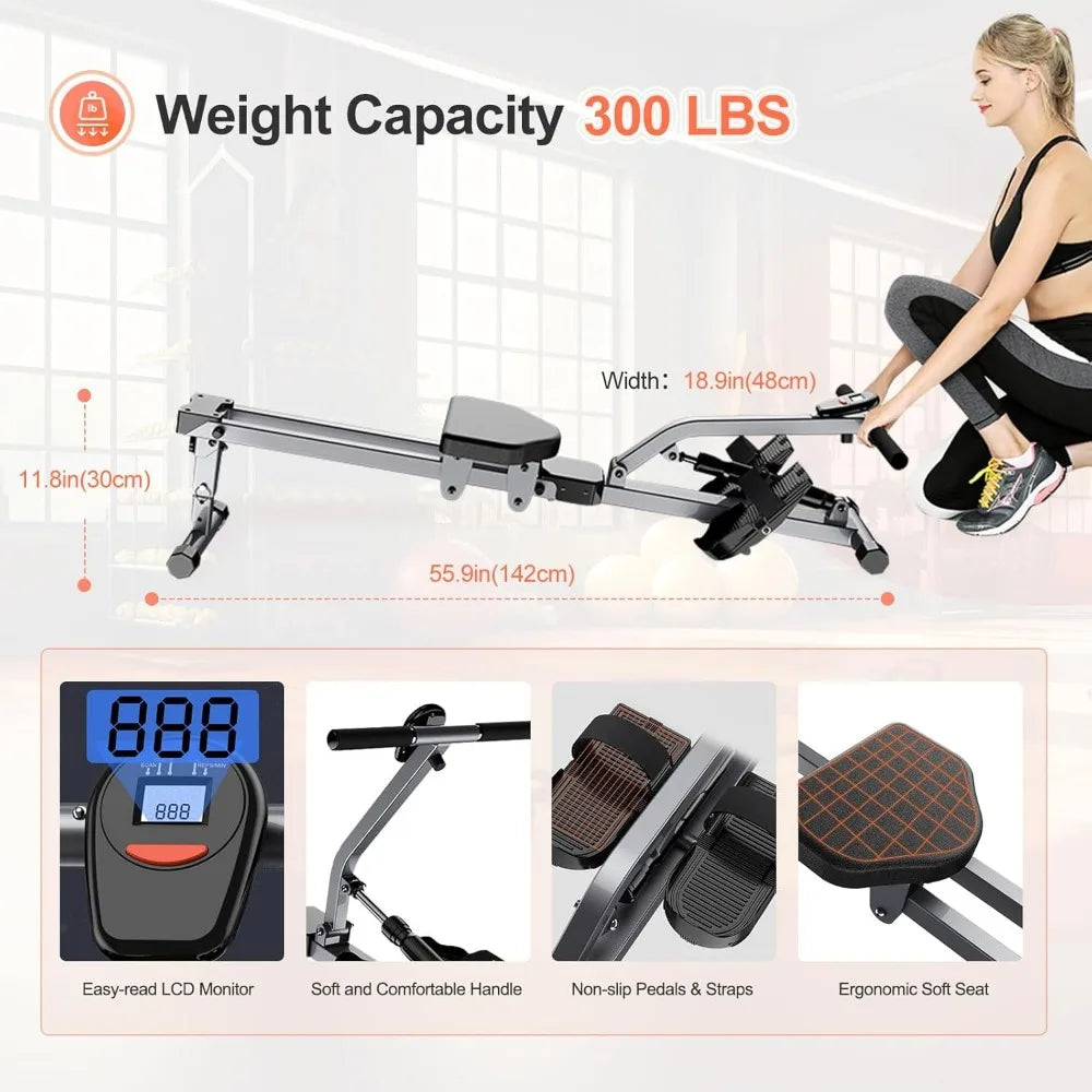 Home Folding Rowing Machine, Hydraulic Rowing Machine. Dual Tracks for Quieter, Indoor Fitness。with 12 Levels