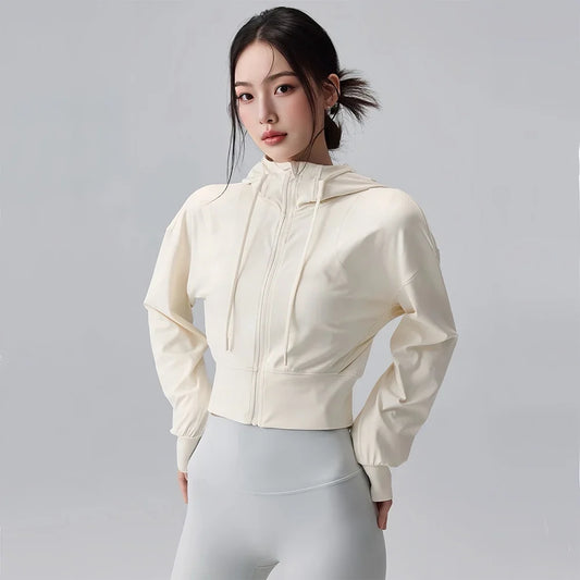 Women's Hooded Running Jacket Cycling Coat Yoga Jogging Shirt Tights Outdoor Sports Gym Clothing Running Wear Sportswear