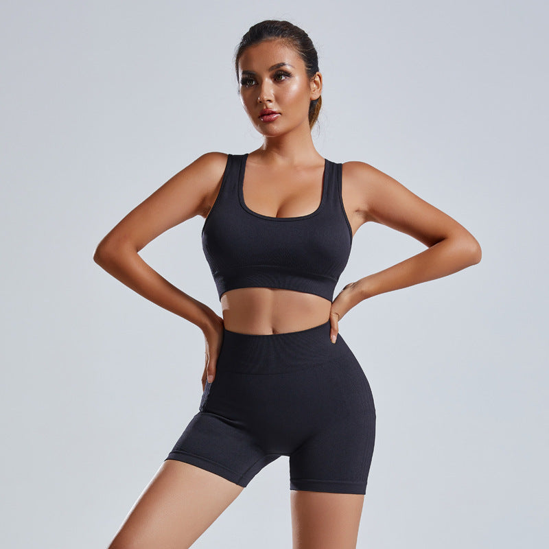 2-Piece Women's Seamless Yoga Vest Shorts Workout Set