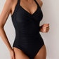 Twisted Front Halter Neck Ruched One-Piece Swimsuit
