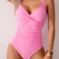 Twisted Front Halter Neck Ruched One-Piece Swimsuit