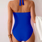 Twisted Front Halter Neck Ruched One-Piece Swimsuit