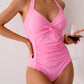 Twisted Front Halter Neck Ruched One-Piece Swimsuit