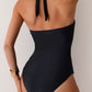 Twisted Front Halter Neck Ruched One-Piece Swimsuit