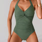 Twisted Front Halter Neck Ruched One-Piece Swimsuit