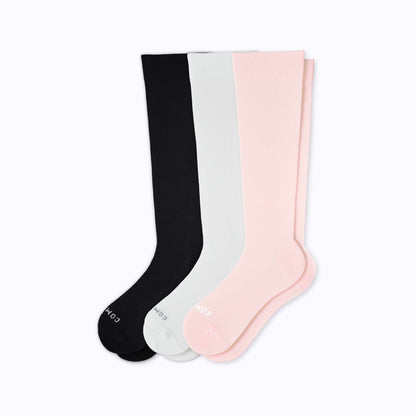 Knee-High Compression Socks - 3 Pack Solids Black/Rose/White